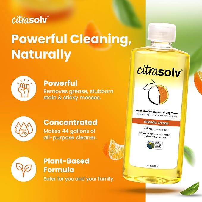 Citra Solv Concentrated Household Cleaner & Degreaser -Valencia Orange Scent 8 fl oz Safe, Effective, and Versatile Cleaning Solution, Natural Ingredients Non Toxic,Biodegradable, Made in USA 6PK