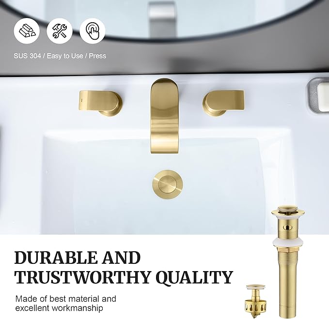 Pop up Sink Drain Stopper for Bathroom Vessel Vanity Sink Art Basin Brushed Gold, Small Cap with Overflow, Metal Pop-up Drain Strainer with Detachable Basket Stopper