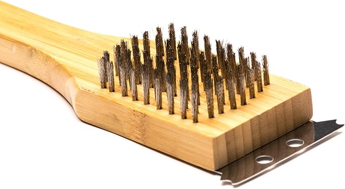 Outset QV40 Verde Collection Grill Brush and Scraper, 14.5 inches, Bamboo Handle