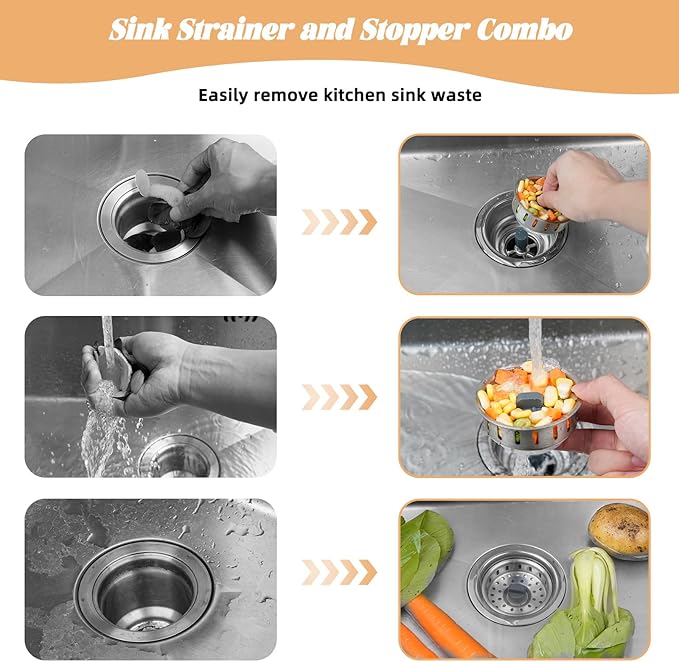Kitchen Sink Drain Strainer Compatible with Moen, Stainless Steel 3-1/2 Inch Sink Drain Stopper Plug with Assembly, 3 in 1 Pop Up Kitchen Sink Stopper