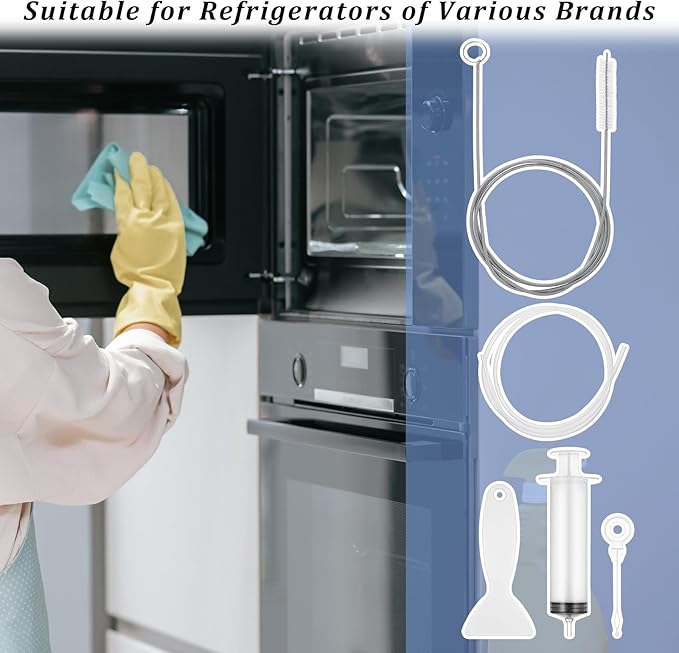 5 Pcs Refrigerator Cleaning Kit Flexible Refrigerator Feeding Scrub Tube Brush Extra Long Pipe Slim Cleaner Tool with Hose Syringe Shovel Plug Rod for Ice Maker Dispenser
