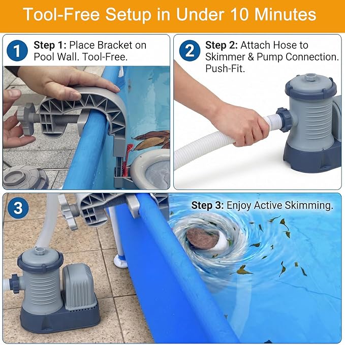 Above Ground Pool Skimmer with 10-Pack Skimmer Socks, Wall Mount Surface Skimmer for Inflatable & Metal Frame Pools, Auto Skims Leaves, Debris, Removable Basket, Works with 800+ GPH Pump
