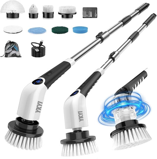YKYI Cordless Electric Spin Scrubber, Power Cleaning Brush with 8 Replaceable Heads & Extension Handle for Bathroom, Tub, Tile, Floor, Grout, Car