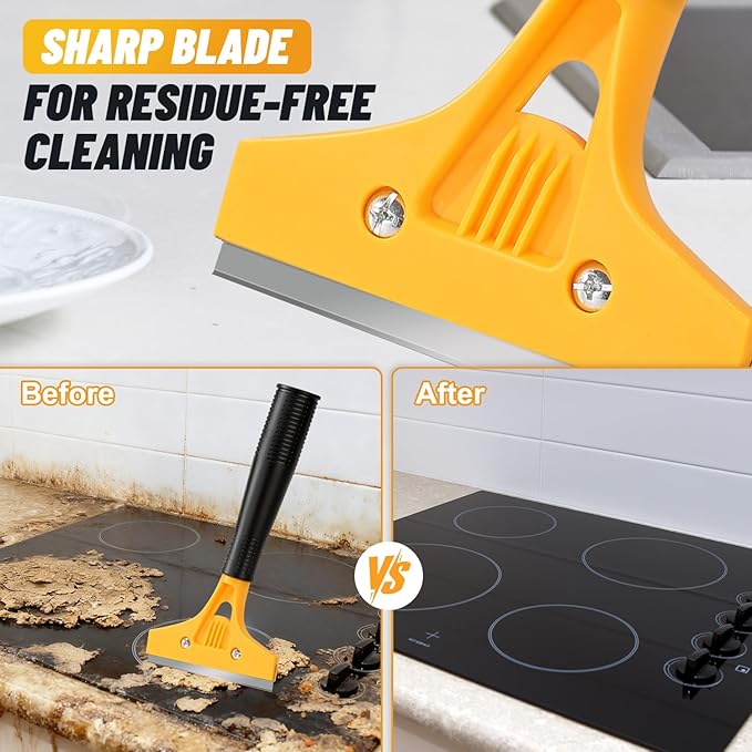 Floor Scraper Long Handle Heavy Duty, 8-72" Adjustable Razor Blade Scraper Tool with 10 Blades, 4 Inch Paint Scraper for Cleaning Floors, Walls, Tile, Glass, Adhesive, Gum, Popcorn Ceiling(2 Pack)