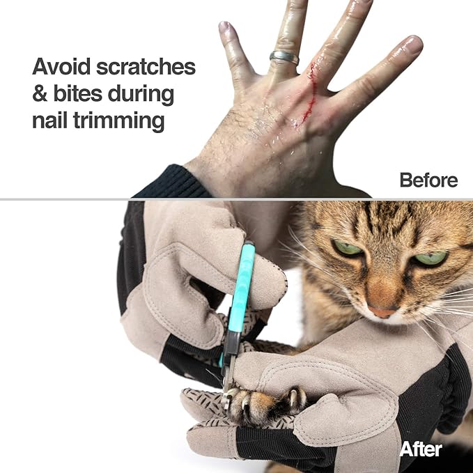 PetFusion Multipurpose Pet Glove for Grooming, Trips to Vet, Handling. [Puncture & Scratch Resistant, Water Resistant]. 12 Month Warranty for Manufacturer Defects Grey