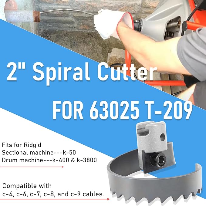 2" Spiral Cutter Fits for Ridgid K-50 K-400 K-3800 Drum/Sectional Machines for 63025 T-209