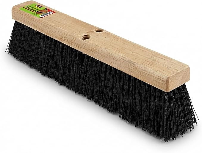Black Indoor Push Broom Head – Heavy Duty Hardwood Block – Polypropylene Bristles – Deck Scrub Brush – Two Threaded Handle Holes for Better Assist (14")