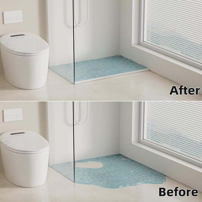 67 Inch Selfadhesive Shower Threshold Water Dam Barrier Silicone Waterproof Shower Door Water Guard Bathroom and Kitchen Corner Seal Strip Water Guard for Dry and Wet Separation (Black)