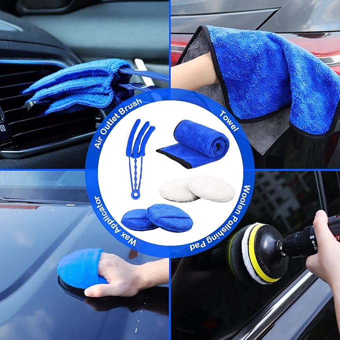 26Pcs Auto Cleaning Brush Set - Interior/exterior, Wheels Drill Brushes, Buffing Sponge Pads