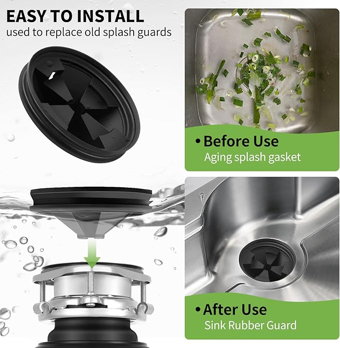 Garbage Disposal Splash Guards, 3 3/8" for Insinkerator Evolution Series, Quiet Collar Sink Baffle Kitchen Rubber Drain Insert Cover Replacement Parts, QCB-AM Disposal Splash Guard Gasket, 2 Pack