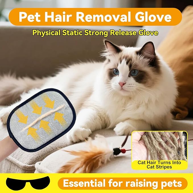 Electrostatic Pet Hair Removal Gloves: Quick Wiping - Reusable & Washable for Sofa Clothing Pet Beds Effortless Cats & Dogs Hair Remover for Busy Pet Owners (4pcs-Black)
