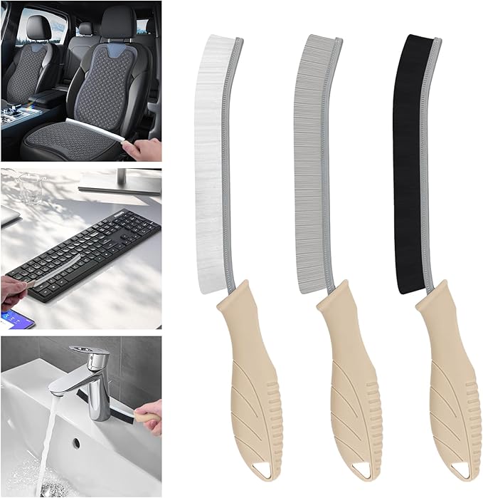 3Pcs Cleaning Brush - Includes Soft Bristle, Hard Crevice, Multifunctional Grout Brush, Auto Vent Wheel, Kitchen House Cleaning Tools (Khaki)