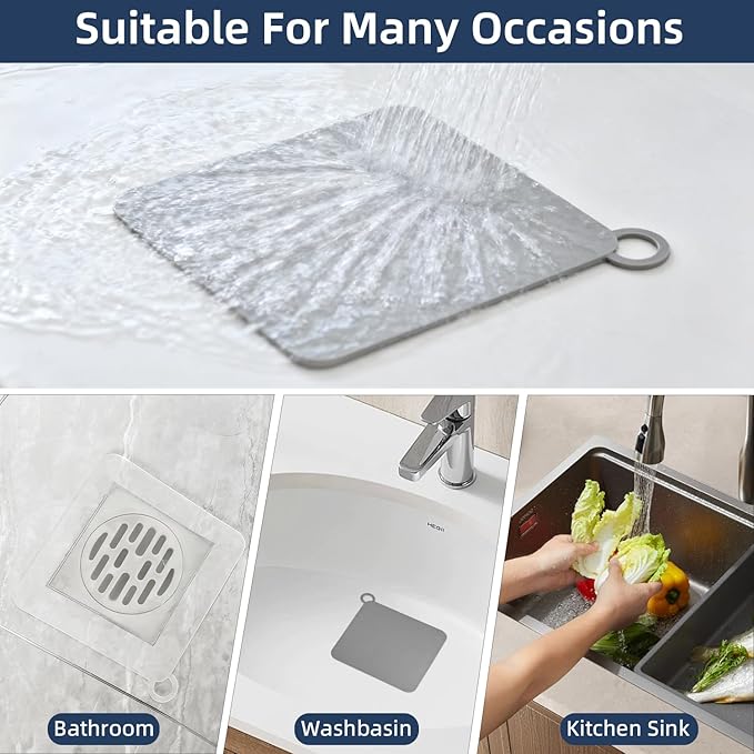 4-Pack Silicone Floor Drain Covers, 6x6 Inch Anti-Odor Mats Deodorizing Plugs, Universal Flat Drain Cover for Shower Tub Stopper, Kitchen, Laundry, Bathroom