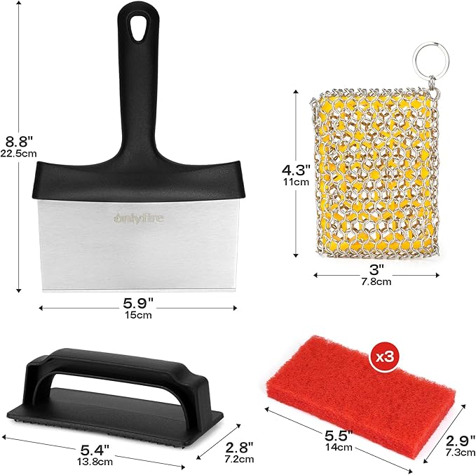onlyfire Griddle Cleaning Kit for Blackstone, Multifunctional Griddle Accessories for Rusty Grills, Flat Top Grill Cleaning Kit Including Grill Stone, Griddle Scraper, Scouring Pad and Handles