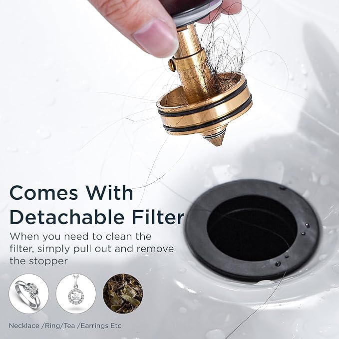 FORIOUS Bathroom Sink Drain Without Overflow, Pop-up Drain Assembly with Detachable Basket Stopper, Anti-Explosion and Anti-Clogging Drain Strainer, 304 Stainless Steel, Matte Black