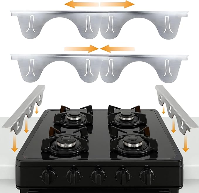 Linda’s Essentials Stainless Steel Stove Gap Covers (2 Pack) Adjustable Length 13.8" to 27.5" Stainless Steel, Steel Adjustable Gap Covers, Counter, Oven & Stove Gap Filler
