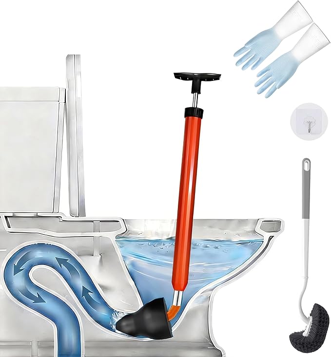 Upgraded Toilet Plunger,High Pressure Toilet Plunger,Powerful Air Drain Unclogger,Toilet Brush and Plunger Set,Toilet Snakes for Unclogging, Universal Unclogger tool for Bathroom(Plunger Upgrade)