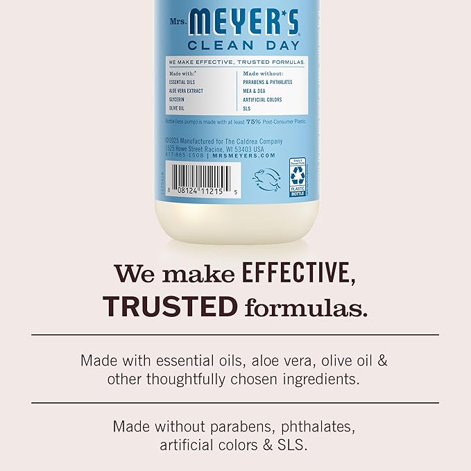 MRS. MEYER'S CLEAN DAY Hand Soap, Rain Water Scent, 12.5 Fl Oz Bottle