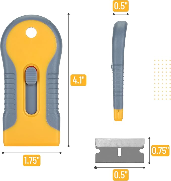 Bates- Razor Blade Scraper Tool, 2 Pack, 30 Extra Carbon Steel Blades, Anti-Slip Ergonomic Handle Design, Razor Scraper Set for Cleaning Window, Paint, Oven, Glass, Stove