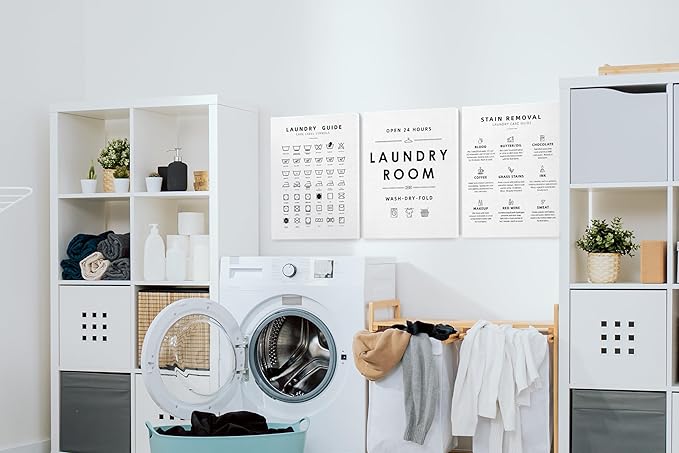 BIWSHA Laundry Room Decor, Laundry Room Sign Wall Art, Laundry Symbols Wall Decor, Laundry Symbols Wall Art Signs for Home Drom Laundromats, 11x14 Inch White