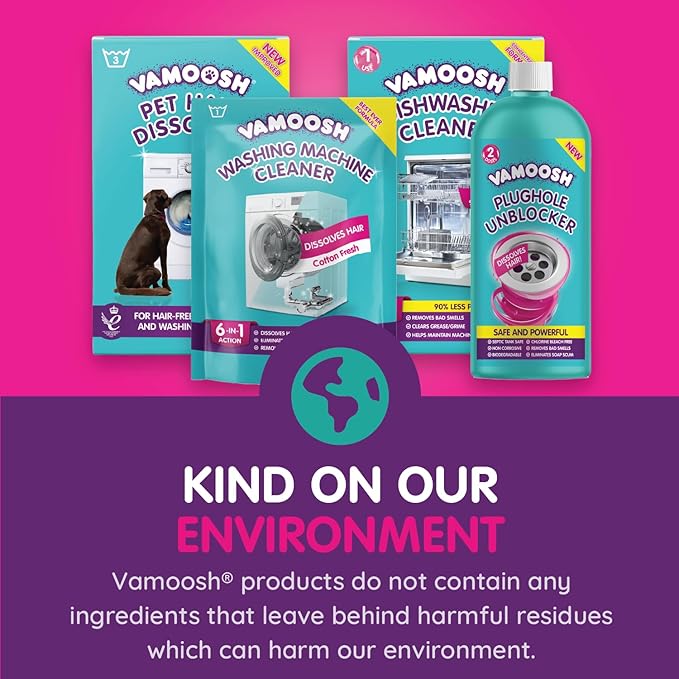 Vamoosh Drain Clog Remover | Dissolves Hair | Bleach-Free Shower & Sink Drain Cleaner | Septic Tank Safe | Fast-Acting | Safe & Powerful | 20fl oz (Pack of 6)