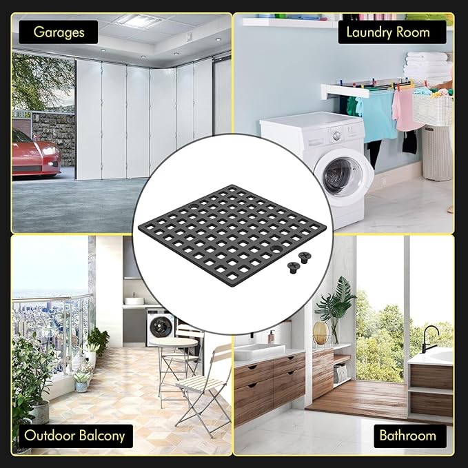 3-7/8" Matte Black Shower Drain Cover - Square Floor Drain Cover Replacement - Hair Catcher/Drain Strainer for Bathrooms, Showers, and Sinks - SUS304 Stainless Steel & CUPC Certified