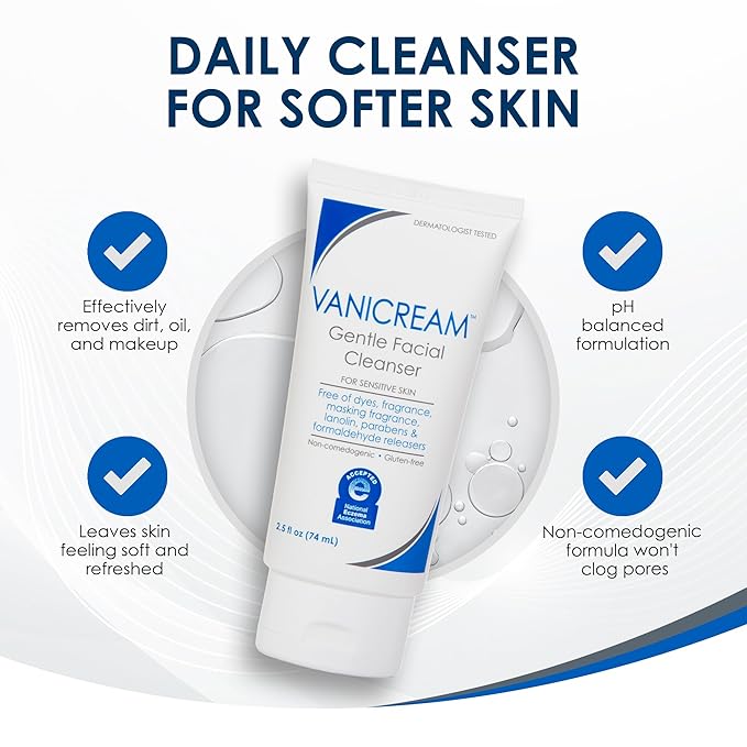 Vanicream Gentle Facial Cleaner, 2.5 Fl Oz, Formulated without Common Irritants for Sensitive Skin, Removes Makeup, Dirt & Excess Oils, Non-Comedogenic, pH-Balanced Face Wash