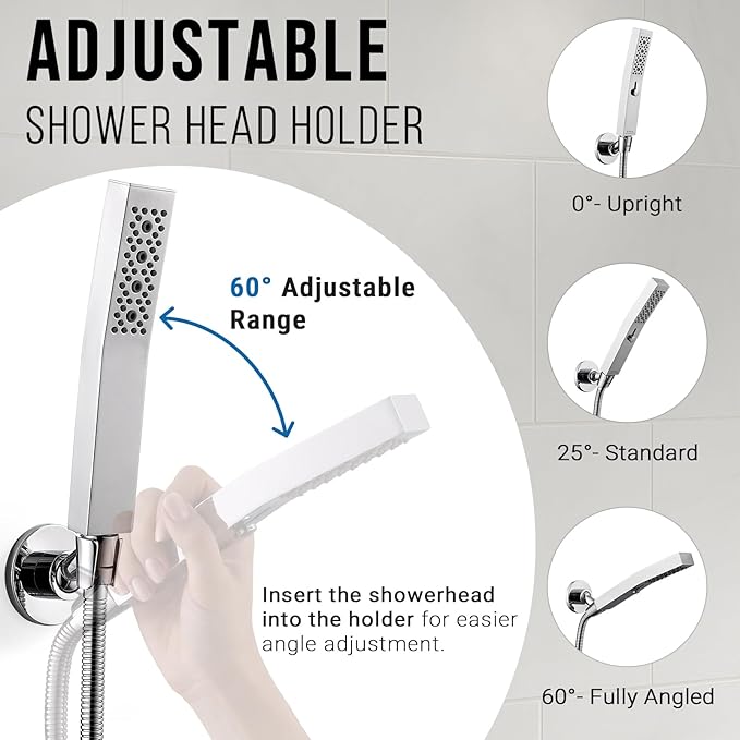 G-Promise All Metal Handheld Shower Head Holder, Adjustable Wall Mount Shower Wand Bracket, Strong Adhesive Disc Mount or Drill Installation (Round, Chrome)