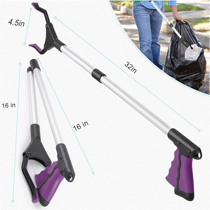 2-Pack Grabber Reacher Pickup Tool, 32" Long Reacher Grabber Tool, Trash Picker Grabber for Elderly Grab It Reaching Tool, Garbage Picker Upper Grabber, Litter Pick Up Grab Tool