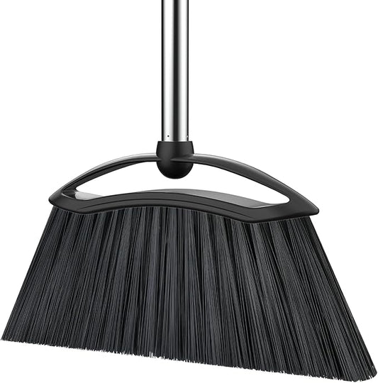 Heavy Duty Broom, 54-inch Adjustable Long Handle Angle Brooms Large Brooms for Sweeping Indoor and Outdoor Commercial Broom for Home Kitchen Patio Garage Porch Courtyard Classroom, Black
