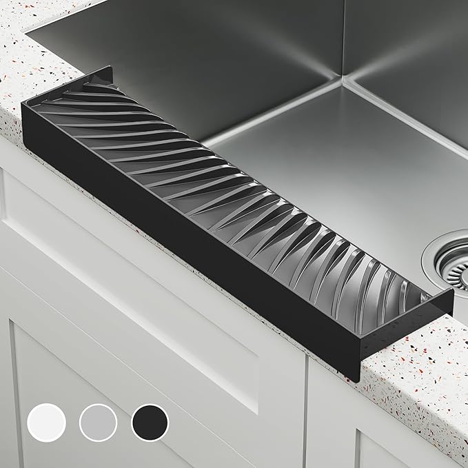 NiHome Multi-Use Silicone Kitchen Sink Edge Guard for Stone Countertop Edges 3.15"-4" Wide, Upgraded Slope Design with Raised Drainage Channels, Protector for Kitchen Sink, Bathtub, Wash Basin (Black)