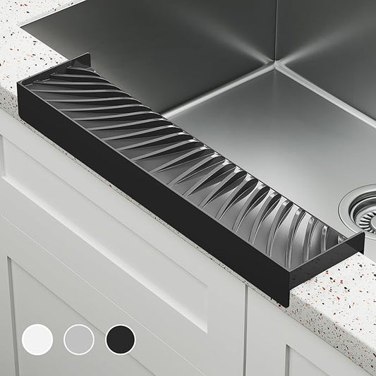 NiHome Multi-Use Silicone Kitchen Sink Edge Guard for Stone Countertop Edges 3.15"-4" Wide, Upgraded Slope Design with Raised Drainage Channels, Protector for Kitchen Sink, Bathtub, Wash Basin (Black)