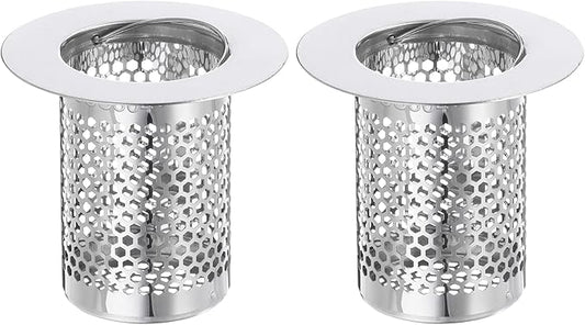 uxcell 2 Pack Shower Drain Strainers, 2" x 2.2" Stainless Steel Floor Drain Strainer Deep Sink Hair Catcher for Kitchen Bathroom Balcony Floor Drain, Fit Hole Size 1.38" to 2.17"
