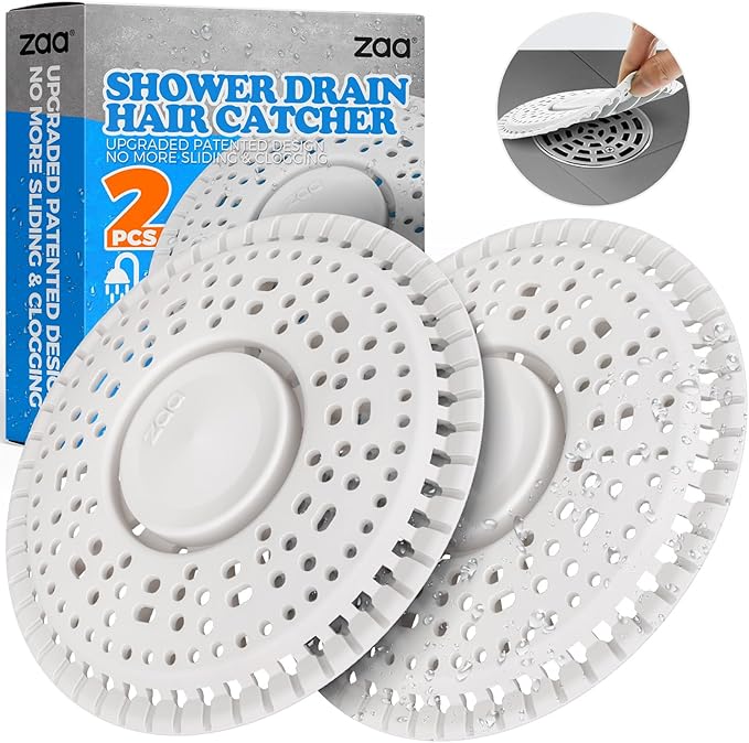 zaa Shower Drain Hair Catcher, 2 Pack Premium Silicone Drain Protector & Shower Drain Cover for Regular Drains of Shower Room and Bathroom, White