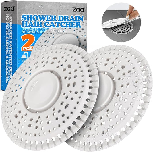 zaa Shower Drain Hair Catcher, 2 Pack Premium Silicone Drain Protector & Shower Drain Cover for Regular Drains of Shower Room and Bathroom, White