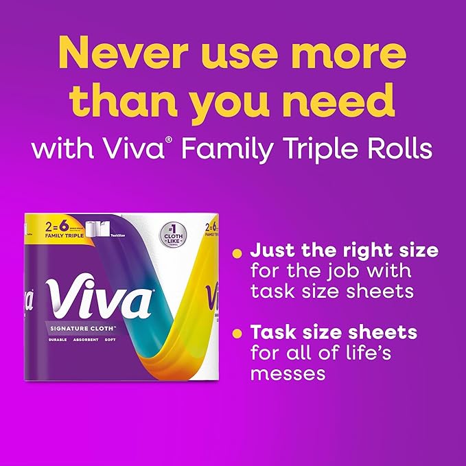 Viva Signature Cloth Paper Towels, Task Size, 8 Family Triple Rolls, 141 Sheets per Roll (Packaging May Vary)