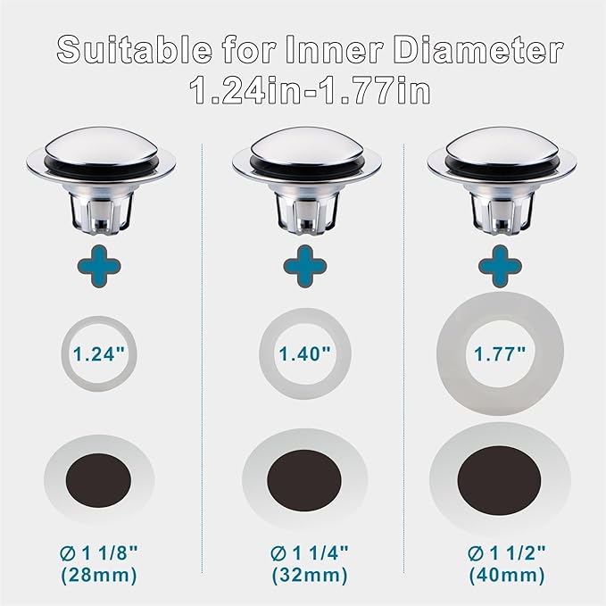 Chrome Bathroom Sink Drain Stopper,Welsan Universal Pop-Up Drain Stopper Plug Strainer with Hair Catcher for 1 1/8"-1 1/2" Drain Hole-2 Pack