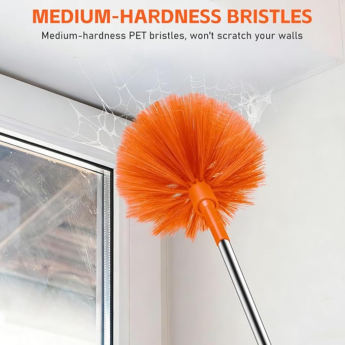 SetSail Cobweb Duster with Extension Pole, Retractable Dusters for Cobweb Cleaning 81-inch Long Handle Spider Web Brush for Outdoor Indoor High Ceilings Fan, Orange