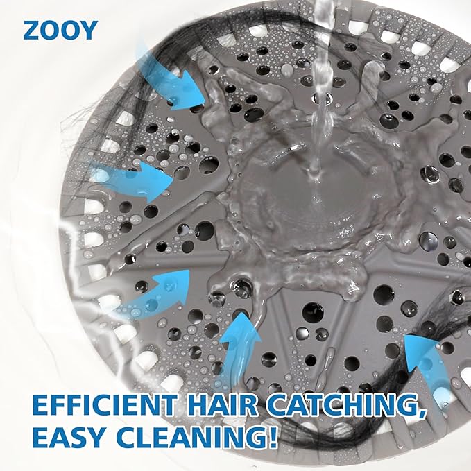 ZOOY Shower Drain Hair Catcher, 2 Pack 5.5 Inch Silicone Drain Cover (New Grey)