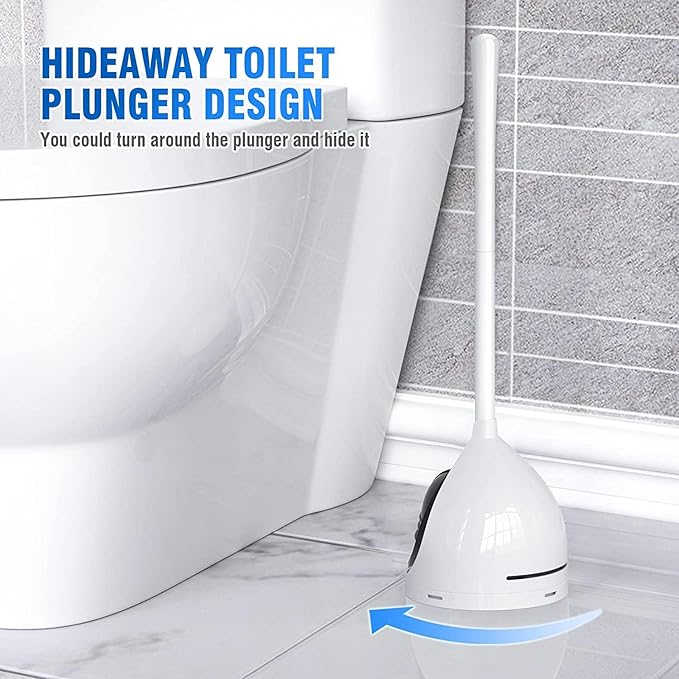 uptronic Toilet Plunger with Holder, Unique Plunger with All-Angle Design, Plungers for Bathroom with Holder, Heavy Duty Toilet Plunger for 5.7-inch Toilet Drain Bathroom Cleaning