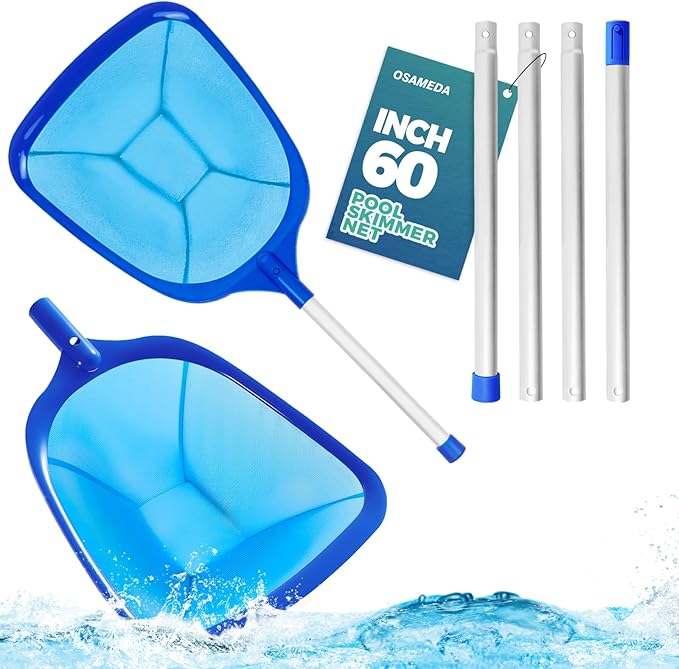 Pool Skimmer Net Swimming Pool Cleaning Supplies Professional Leaf Rake Fine Mesh Frame Net (Azul, 60 inch) Pack