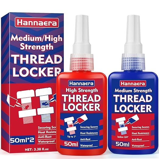 Thread Lock Blue and Red, Threadlocker Medium and High Strength, Thread Locker for Nuts, Bolts, Fasteners and Metals, Against Losening and Leakage (50 mlx2)