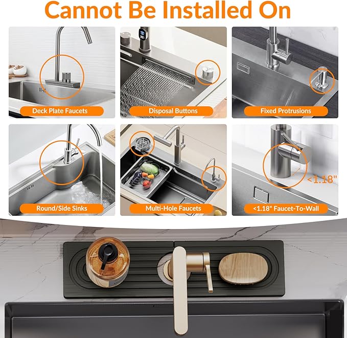 15.7 Inch Stone Faucet Mat for Kitchen Sink Splash Guard, Diatomite Sink Protectors for Kitchen Sinks Behind Faucet, Quick Dry Water Absorbing Stone Tray , Drip Catcher (Dark Gray, 15.7" x 3.9")