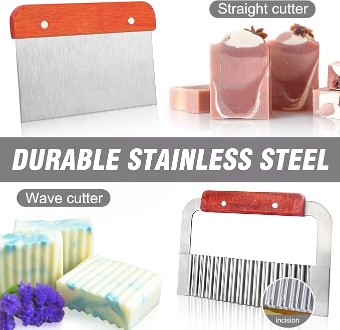 Walfos Stainless Steel Wavy & Straight Soap Mold Loaf Cutters, 2 Packs Soap Cutter for Soap, Garnish, Potato, Vegetable & Cake, Silver