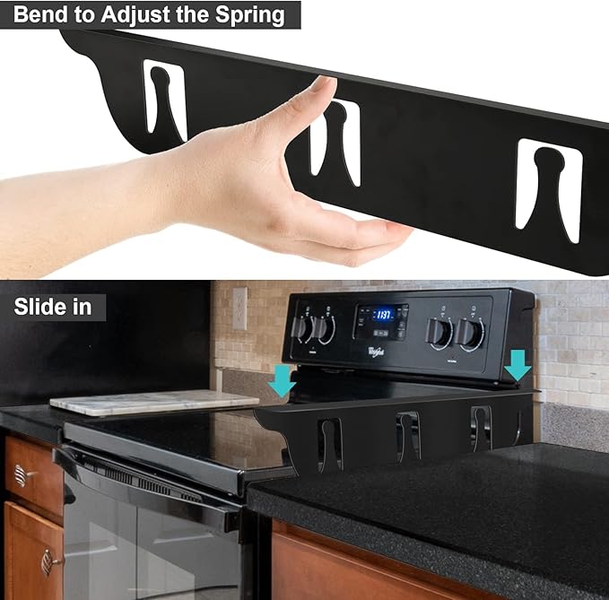 Stove Gap Covers - Stainless Steel, Stove Gap Filler | Oven Gap Cover | Heat Resistant & Easy To Clean Stove Counter Gap Cover | Gaps Filler Between Stove and Counter Guard (Black, 23.5"L, 0.9" W)