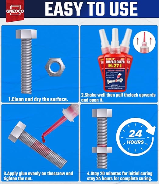 ThreadLocker Red, Thread Lock High Strength Lock Tight for Nuts, Bolts, Fasteners and Metals, Anaerobic Curing Metal Glue to Prevent Loosening and Corrosion (H271-50ml)