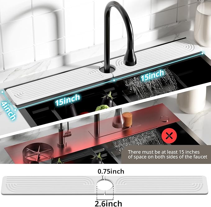 Faucet Mat for Kitchen Sink - 30" Diatomaceous Earth Faucet - Sink Splash Guard for Kitchen, Bathroom, and Laundry Room Faucets - White