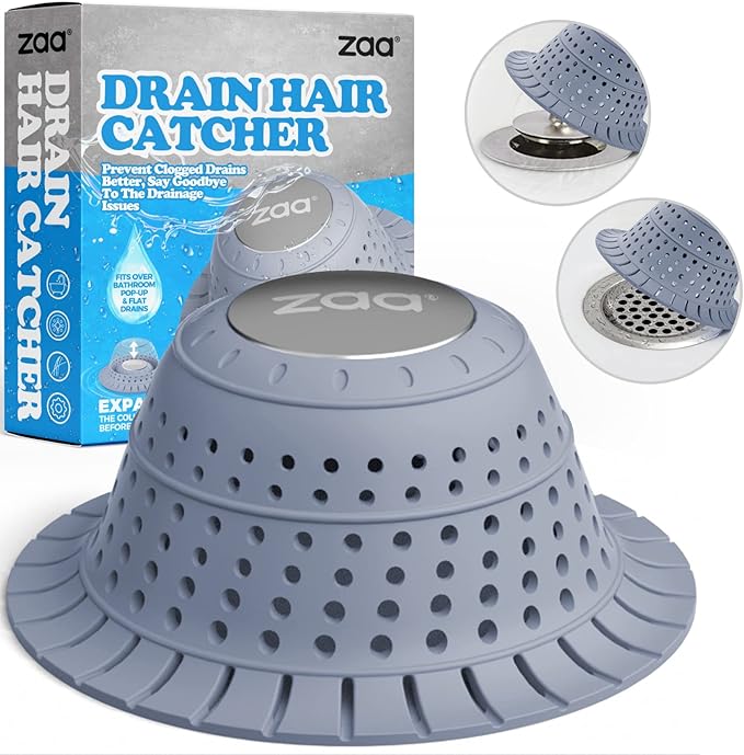 zaa Bathtub Drain Hair Catcher, Premium Silicone Shower Hair Catcher, 1Pack Hair Stopper for Pop Up & Regular Drains of Shower, Bathtub, Bathroom Sink, Bathroom Fixture Accessories, Light Blue
