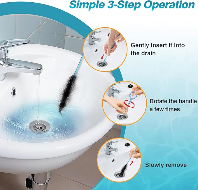 4 Pack Snake Drain Hair Removal Tool, Reusable Drain Snake Hair Drain Clog Remover Tool, 50 Inch Anti-break Steel Shower Drain Snake for Bathtub, Bathroom Sink Drain Unclog