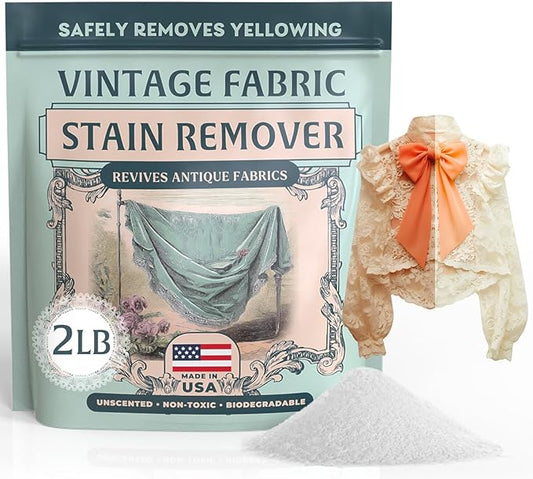 Vintage Fabric Stain Remover - Safely Cleans Retro & Antique Textiles - Made in the USA - Gently Removes Yellowing & Tough Stains From Vintage Linens, Quilts, Dresses, Doilies 32 Ounce (Pack of 1)